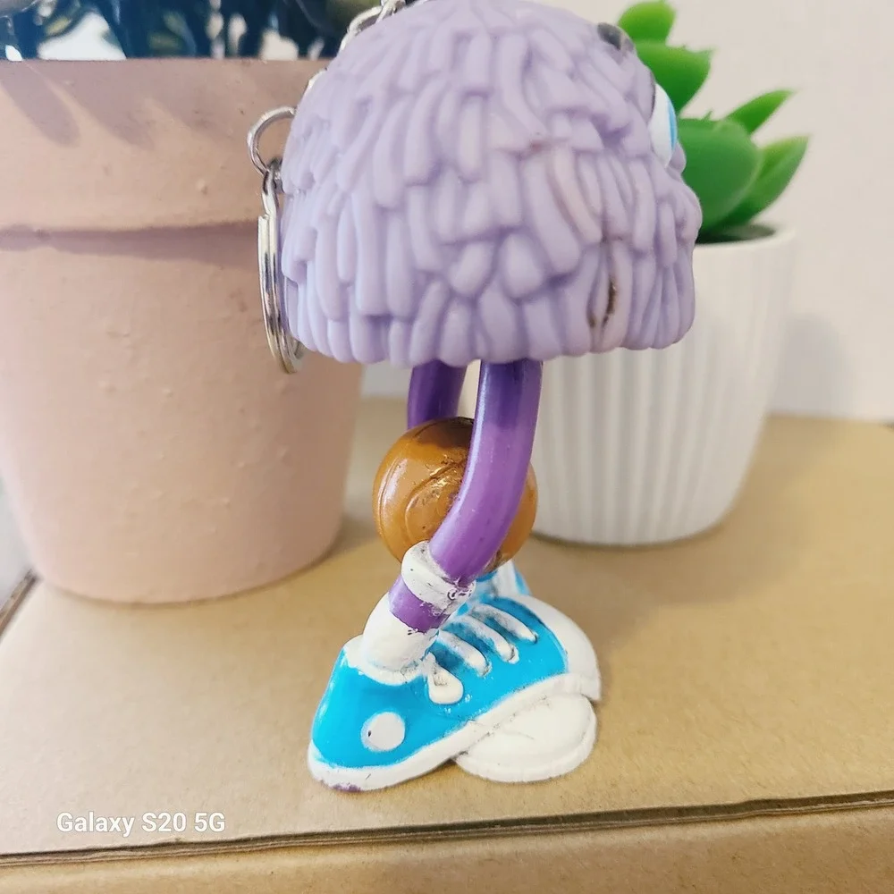 Purple Furry Monster Keychain Basketball Player Cute Charm Pre-Owned Collectible